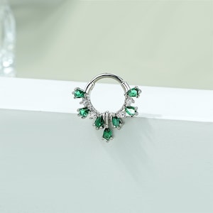 16G Verde/Claro CZ Anel de Septo/Joia de Septo/Piercing de Septo/Brincos Daith de Prata/Cartilagem/1Pç/Argola de Hélice/Argola de Concha/Septo Articulado/Presente