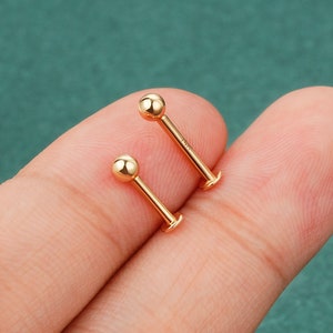 16G 14K Solid Gold Labret Cartilage Stud/Inner Conch Stud/Externally Threaded/Helix/Tragus Stud/Flat Back Earring/Labret Stud/1 Pcs/Conch