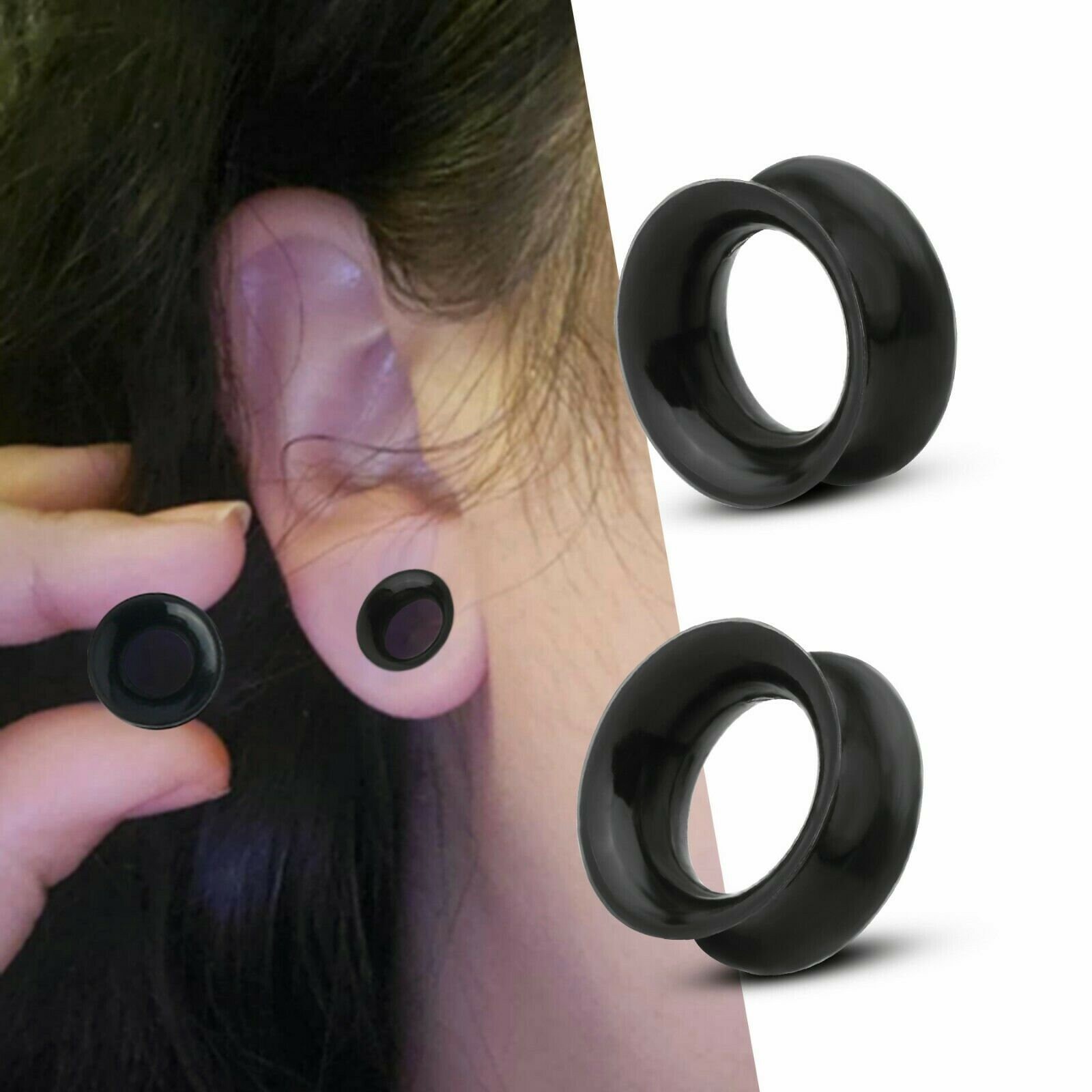 thumbnail image 2 of Pair Clear Soft Silicone Skin Flesh Tunnels Plugs Gauges Earskin Earlets 8g 1 2 of 10