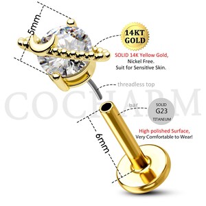 16g Planet Threadless Push-in Labret, 14k Solid Gold Celestial Helix ...