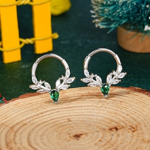 16G Deer Teardrop CZ Septum Ring/Daith Earring/Emerald CZ Cartilage Hoop/Helix Piercing/Septum Jewelry/Conch Hinged Clicker/Christmas Gift