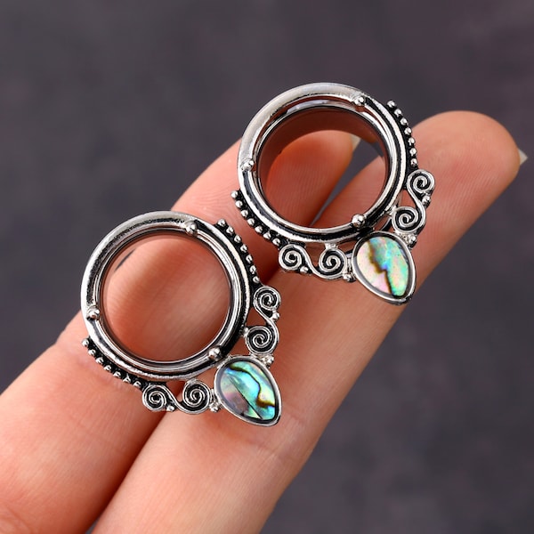 Pairs Abalone Shell Ear Plugs/Stainless Steel Gauge Earring/Single Flare Tunnels/Tunnels and Plugs/Ear Expanders Stretchers 2g,0g,00g,1/2"