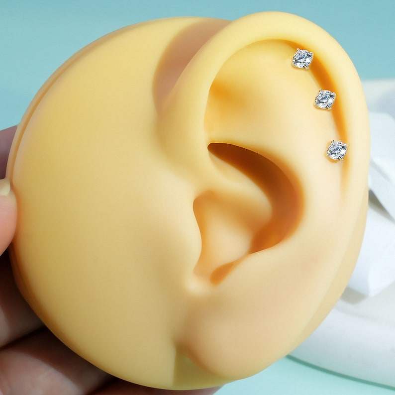 Threaded Nose Set 16G S925 Silver Clear CZ Nose Stud/helix Earring/tiny Nose Stud ...