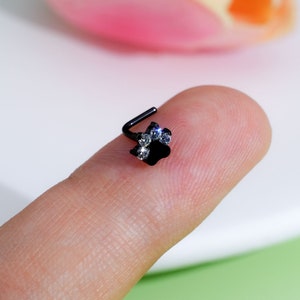 20G チタン ブラック パウ ノーズ スタッド/L 字型 ノーズ スタッド/小さなノーズ スタッド/ノーズ ジュエリー/L 字型 ノーズ リング/ノーズ ピアス/鼻骨/鼻孔ジュエリー