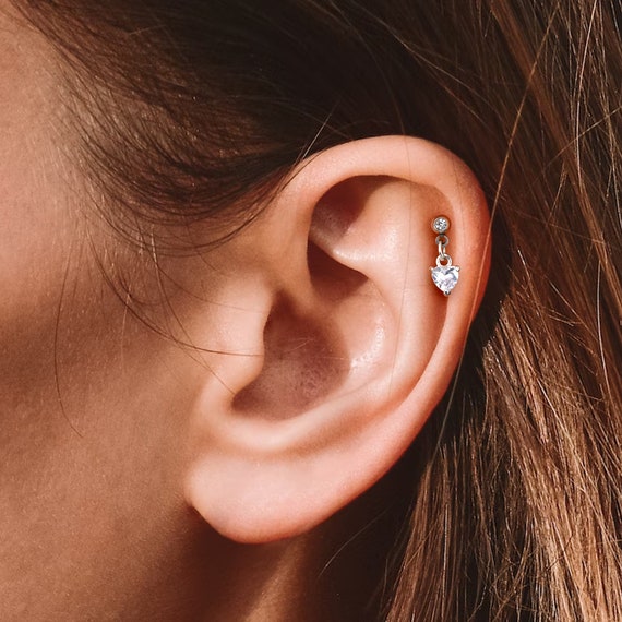 Surgical Steel Earrings For Women 16g Dangle Heart Cartilage Studs