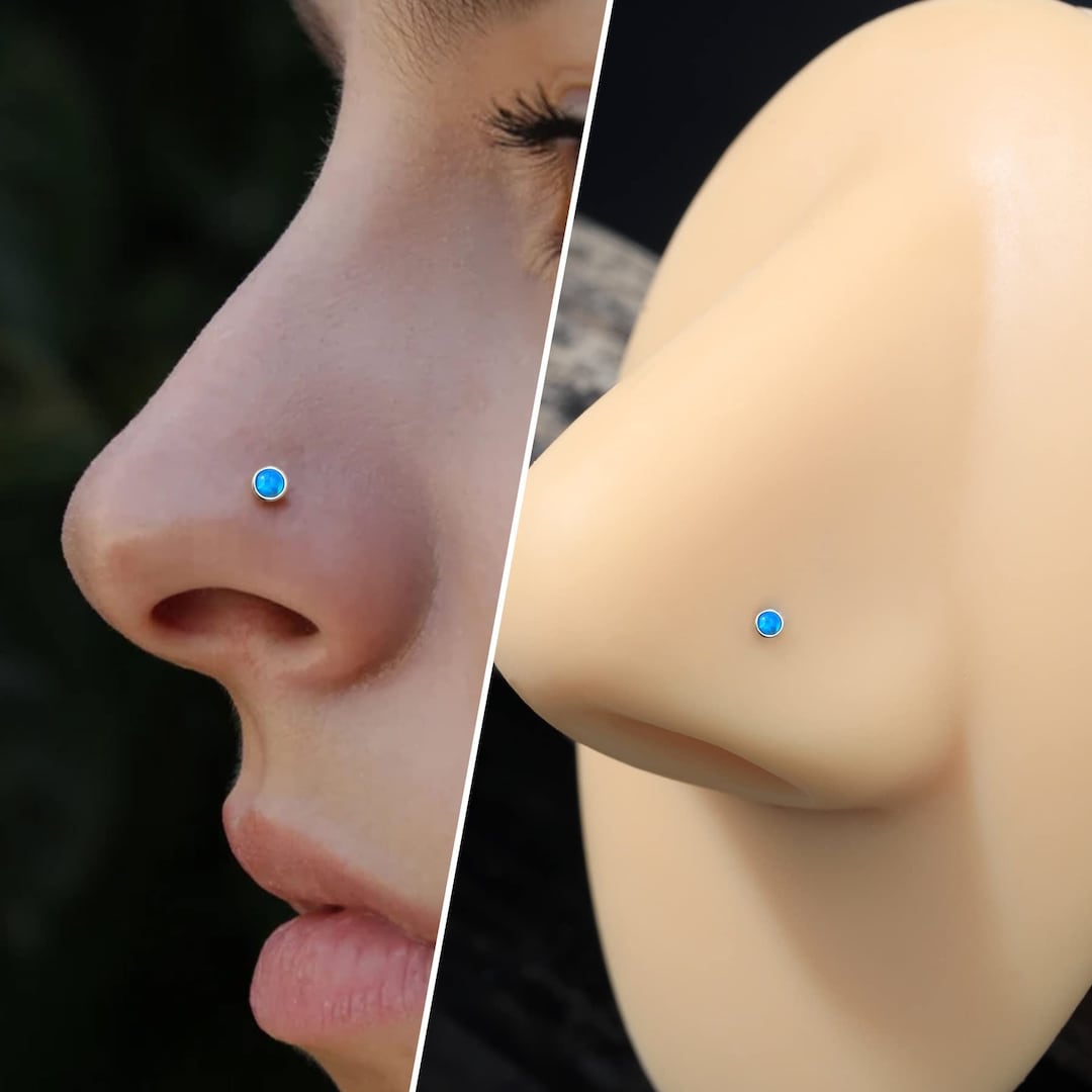 10ct White Gold Nose Stud, Screw Nose Piercing Stud, Nostril Piercings