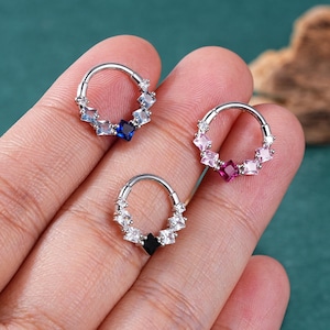 16G Stainless Steel Clear CZ Septum Ring/Daith Earring/Cartilage Hoop/Helix Piercing/Septum Jewelry/Conch Hinged Clicker/Gift For Her/1PCS