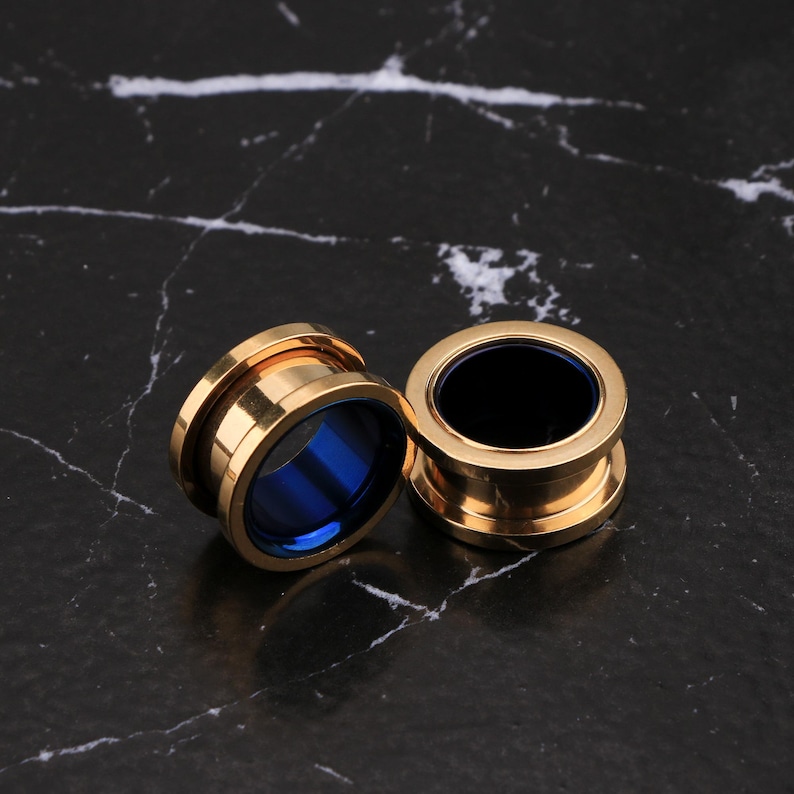 2PCS Gold Ear Tunnels/Flesh Tunnels/Ear Plugs/Surgical Steel Ear Gauges/Gauge Earring/Screw Back Gauges/Earlobe Stretcher Earrings image 4