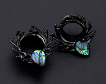 Black Plug Gauges/Abalone Shell Plug Earring/ 9/16" Stainless Steel Tunnels and Plugs/Single Flare Gauges/Elk Ear Plug/5/8" Ear Expanders