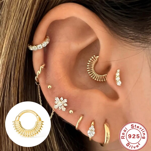 16G 925 zilveren Daith sieraden, gouden Helix hoepel, kraakbeen oorbellen, scharnierende Clicker, septum ring, Helix piercing sieraden, conch ringen, cadeau