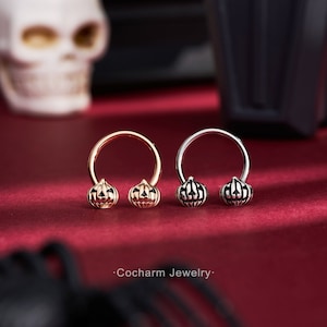 Pendiente de hélice de calabaza de 16g, anillo de tabique de Halloween, joyería de tabique de acero inoxidable 316L, anillos de caracola, joyería perforadora Daith, aros de cartílago