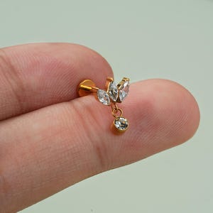 16G titanium gouden kroonhanger CZ-stekker/kraakbeenstekker/inwendig schroefdraad/Kleine neusstekker/Neusring/Labret-stekker/Stegel-stekker/Helix-stekker/cadeau