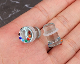 ZS 1 Paire D'écarteurs D'oreille Simples En Verre Massif 6 G - 9/16