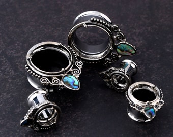 Paires de bouchons d'oreille en coquille d'ormeau/boucle d'oreille en acier inoxydable/tunnels à évasement unique/tunnels et bouchons/extenseurs d'oreille 2 g, 0 g, 00 g, 1/2"