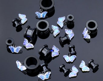 Pairs Elegant Butterfly Ear Tunnels/Stainless Steel Gauge Plugs/Double Flare Tunnels/Dangle Plug Earring/Screw Back/Ear Expanders 8g, 6g, 0g