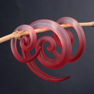 Pairs Red Spiral Earring Plugs/Acrylic Hanging Tapers/Plug Gauges/Ear Expander Stretchers/Hanger Plugs/Unisex Ear Gauges 10g, 8g, 6g