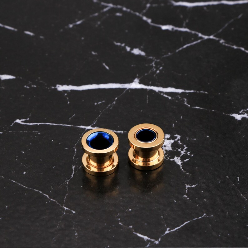 2PCS Gold Ear Tunnels/Flesh Tunnels/Ear Plugs/Surgical Steel Ear Gauges/Gauge Earring/Screw Back Gauges/Earlobe Stretcher Earrings image 6