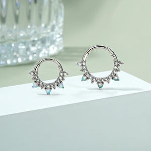 16G クリア CZ/ホワイトオパール セプタムリング/ダイスイヤリング/CZ 軟骨フープ/ヘリックスピアス/セプタムジュエリー/コンクヒンジクリッカー/彼女へのギフト/1個