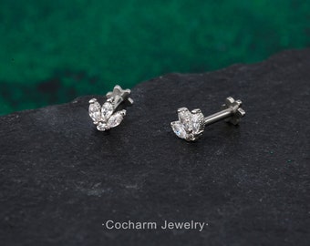 1PC 16G Floral Cartilage Studs, Internally Threaded Labret, Tragus Stud, Flat Back Helix Earring, Stud Earrings, Helix Piercing, Conch Stud