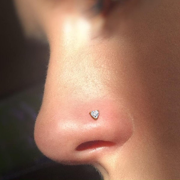 14K Solid Gold Diamond Nose Stud Piercing/Screw Nose Rings/Tiny Gold Nose Piercings/Nose Jewelry/L-shaped Nose Ring Studs/Screw Nose Studs