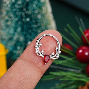 16G Geweih Rot CZ Septum Ring/Daith Ohrring/Smaragd CZ Knorpel Hoop/Helix Piercing/Septum Schmuck/Conch Clicker/Weihnachtsgeschenk