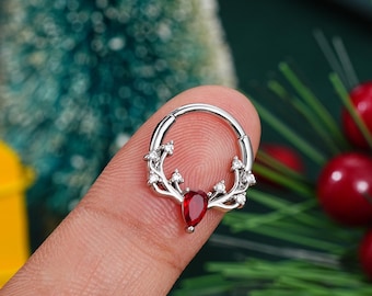 16G Antler Red CZ Septum Ring/daith Earring/emerald CZ