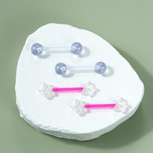 14G Acrylic Star/Ball Nipple Rings/Nipple Barbells/Nipple Jewelry/Barbell Jewelry/Nipple Piercing/Sexy Body Jewelry/1 Pair/Straight barbell