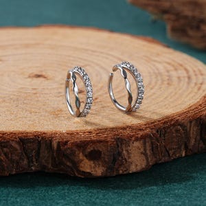 20G Twisted Double Hoop Paved CZ Ring/Helix Hoop/Nostril Ring/Cartilage Hoop/Helix Earring/1PCS/Hoop Earring/Conch Ring/Hinged Segment Ring