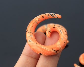 Pairs Orange Acrylic Spiral Tapers/Lightweight Ear Tapers/Gauge Plugs/Ear Expanders/Plug Earring/Hanger Tapers/Expander Stretcher 6g, 2g, 0g