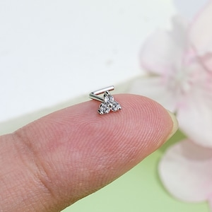 20G S925 シルバー フローラル CZ ノーズスタッド/ノーズジュエリー/ノーズピアスリング/L字型ノーズリング/L字型ノーズスタッド/ノーズピアス/ノーズリング/ギフト