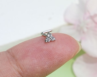 20G S925 Silver Floral CZ Nose Stud/Nose Jewelry/Nose Piercing Ring/L Shape Nose Ring/L-Shaped Nose Stud/Nostril piercing/Nostril ring/Gift