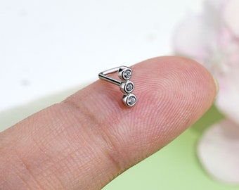 20G S925 Silver Bezel CZ Nose Stud/L Shape Nose Ring/Nose Ring/Nose Piercing/Nose Bone/Nostril Jewelry/Nostril piercing/Nostril ring/Gift