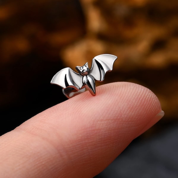 Solid Titanium Labret Studs, 16G Threadless Push-In Stud Earring, Bat Helix Earrings, Cartilage Piercing Studs, Tragus Jewelry, Conch Studs