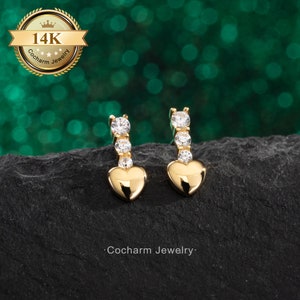 16g/18g Threadless Heart Helix Earring/14K Solid Gold Tiny Cartilage Stud/Conch Earring/Tragus Jewelry/Lobe Piercings/Flat Back Earring