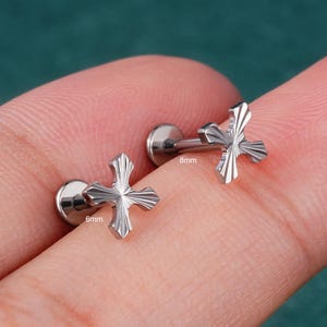 16G Titanium Threadless Geometric Cross Hammer Pattern Cartilage Stud/Helix Stud/Tiny Nose Stud/Labret Stud/FlatBack Stud/Helix Stud/Gifts