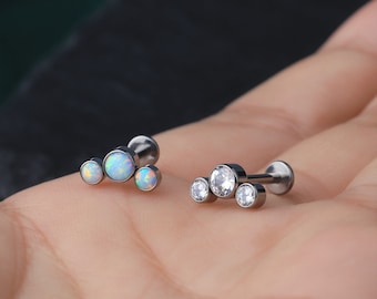16G Internally Threaded Opal Labret Stud/Titanium Helix Earrings/Cartilage Studs/Tragus, Conch, Helix Piercings with Screw Back/Gift for her