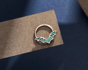 Anneau de septum d'Halloween chauve-souris en argent 16G/Daith/créoles hélicoïdales/boucle d'oreille cartilage/anneau de conque clicker sur charnière/créoles nasales/boucle d'oreilles hélice/bijoux d'Halloween