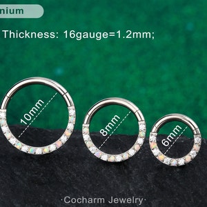 16G Titanium Helix Earrings/Opal Cartilage Hoops/Paved Opal Septum Ring/Hinged Ring/Daith Jewelry/Nose Piercing/Tragus, Conch, Helix Earring