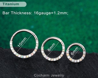 Pendientes de hélice de titanio de 16G/aros de cartílago de ópalo/anillo de tabique de ópalo pavimentado/anillo con bisagras/joyería daith/perforación de nariz/tragus, caracola, pendiente de hélice