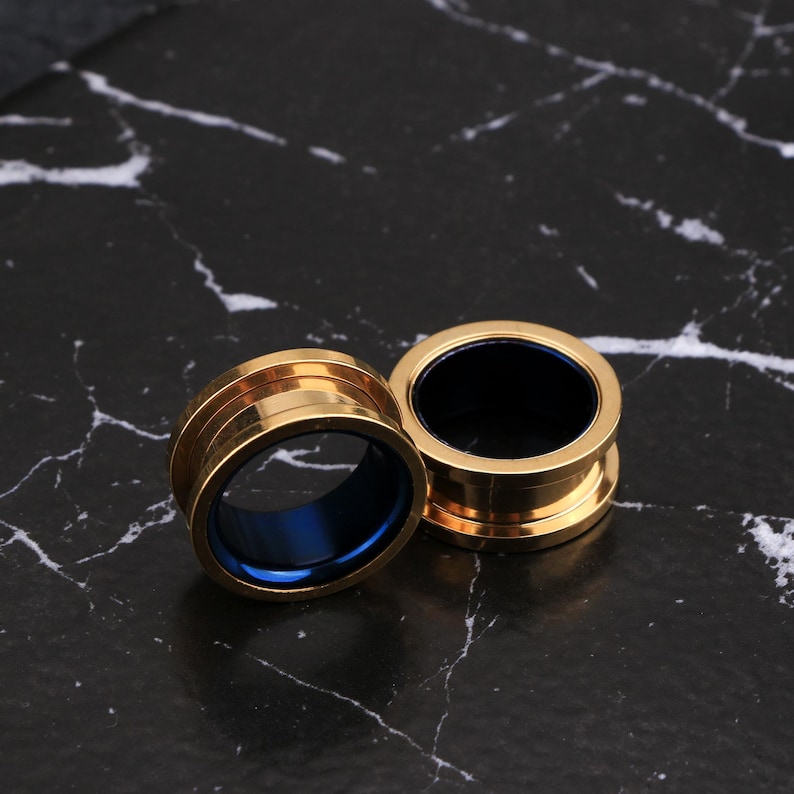 2PCS Gold Ear Tunnels/Flesh Tunnels/Ear Plugs/Surgical Steel Ear Gauges/Gauge Earring/Screw Back Gauges/Earlobe Stretcher Earrings image 3