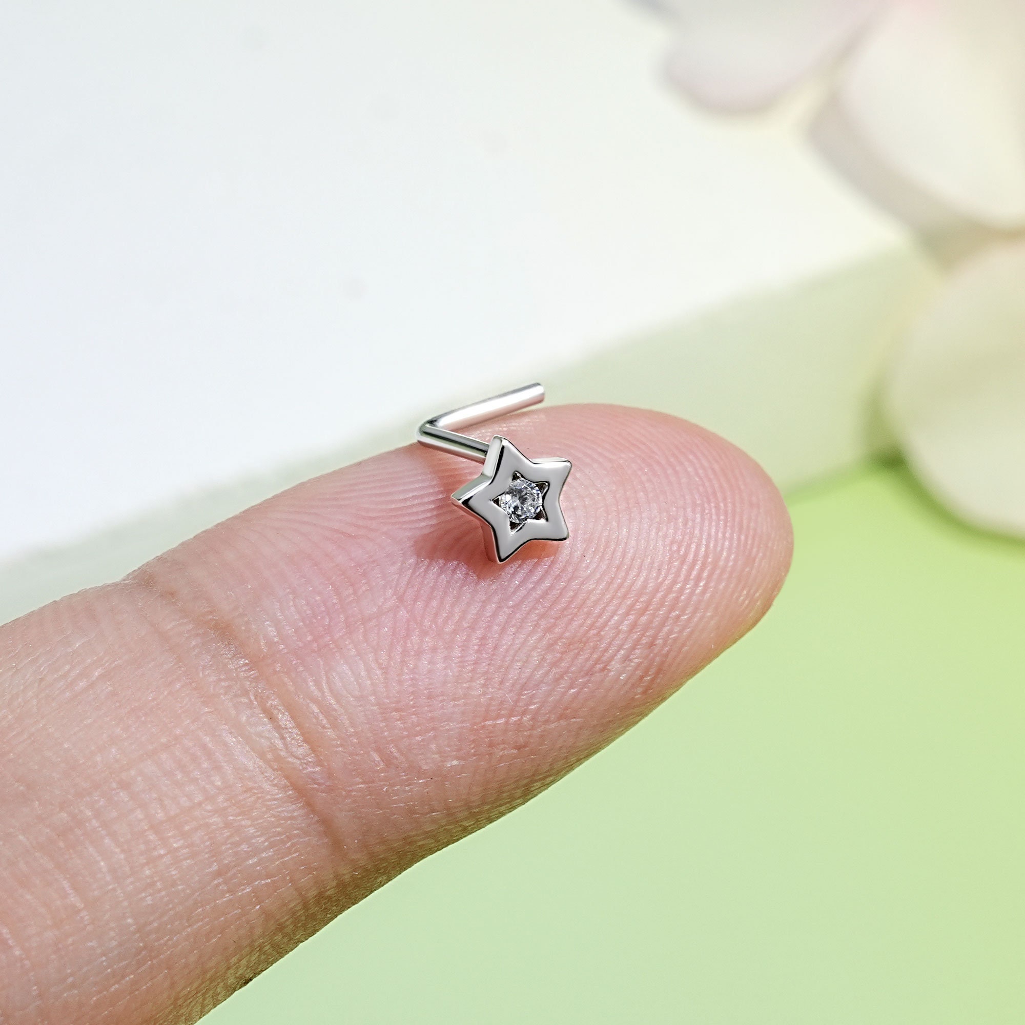 20G S925 Silver Star Nose Stud/L Shape Nose Ring/Nose Piercing/Minimalist Earring/Nose Stud Rings/Nose Bone/Nostril Jewelry/Nostril piercing