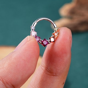 16G Stainless Steel Colorful CZ Septum Ring/Daith Earring/Cartilage Hoop/Helix Piercing/Septum Jewelry/Conch Hinged Clicker/1PCS/Gifts