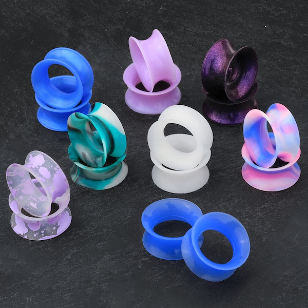 16PCS Lavender Soft Silicone Flesh Tunnels/Design Shimmer Ear Plugs/Double Flare Ear Tunnels/Purple Silicone Gauges/Expander Stretchers 00g