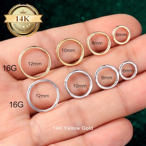 14K Solid Gold Hinged Clicker Hoop, Huggie hoop, Cartilage earring, Conch Hoops, Helix hoops, Nose hoop, 16g Piercing earring, Daith Jewelry