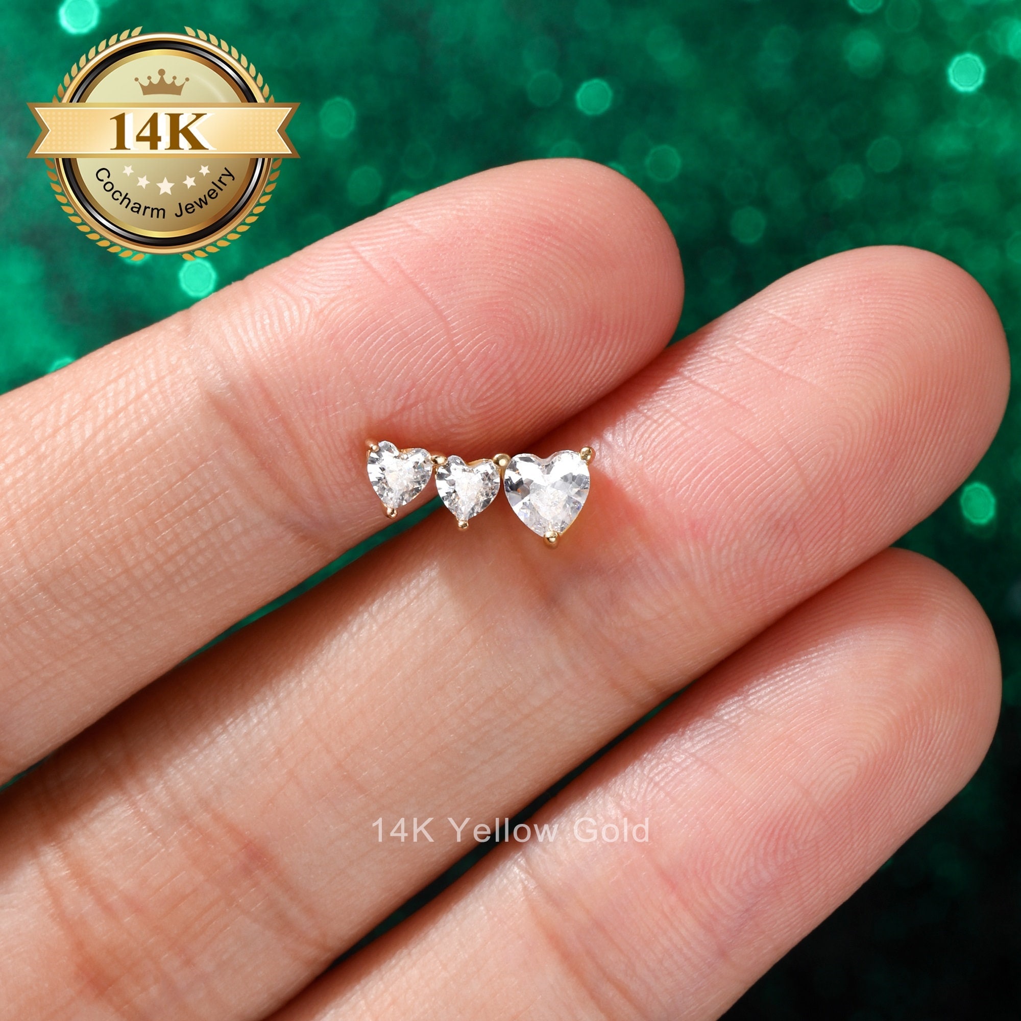 3 Heart Shaped CZ Cartilage Stud, 14k Solid Gold, 16g Threadless Push-pin Helix Earing, Tragus Stud, Conch Earring, Helix Piercing Jewelry - Etsy 3 Heart Shaped CZ Cartilage Stud, 14k Solid Gold, 16g Threadless Push-pin Helix Earing, Tragus Stud, Conch Earring, Helix Piercing Jewelry - Etsy