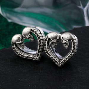 Pairs Heart Ear Plug Gauges/Stainless Steel Plugs/Skull Ear Gauges/Single Flare Ear Tunnels/Halloween Plug Earrrings/Ear Expanders 0g, 00g