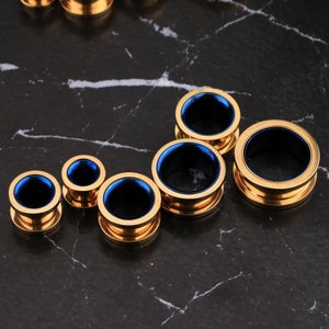 2PCS Gold Ear Tunnels/Flesh Tunnels/Ear Plugs/Surgical Steel Ear Gauges/Gauge Earring/Screw Back Gauges/Earlobe Stretcher Earrings image 5