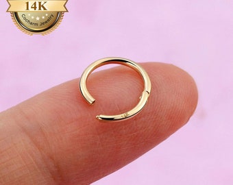 16G 14K Gold Cartilage Hoop/Hinged Segment Ring/Gold Septum Hoops/Helix Piercings Hoop/Daith Conch Tragus Earrings/Helix Hoop Earring/Gift