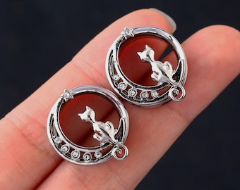 Pair Black/Silver Cat Ear Gauges/Single Flare Ear Tunnels/Flesh Tunnel/Stainless Steel Ear Plug/Gauge Plugs/Expander Stretchers