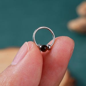18G/20G Yellow Tiger Eye Stone Septum Ring/Daith Earring/Cartilage Hoop/Helix Piercing/Septum Jewelry/Conch Hinged Clicker/Gift For Her/1PCS